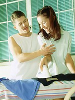 Pretty girl feels cock in her mouth and luscious cunt.