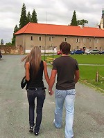 Teens bang hard outdoors.