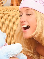 Innocent Brooke shows off her delicious pink slit so close that you can almost smell it.