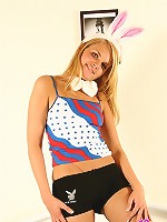 Today Lucie is a cute and sexy bunny rabbit playing around and flashing her intimate areas.