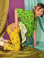 Sexy wanton Alisa posing in cute pajama and exposing her cock-starved sperm bucket up close.