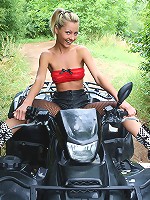 Pinky June strips & masturbates on her quadricycle