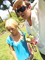 Slim blonde slut gets huge fat dick pile driven into her tight puss