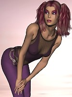 Busty 3d redhead in fishnets