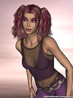 Busty 3d redhead in fishnets