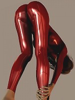 Cute brunette in red pvc poses in 3d