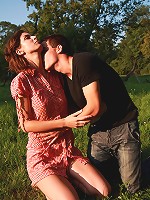 In the middle of this green field, these horny lovers race to take each others clothes off. They`re in a race to make each other filled with sexual pleasure.