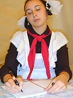 Sweet school-girl with dudes