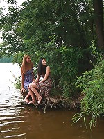 On the edge of the lake, this young stud has an experience that he`ll never forget. Both of these barely legal babes are horny and both need his cock right then and there.