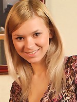 Doll-like precious blonde girl undresses and shows her body