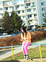 Rope jumping beauty strokes boobs