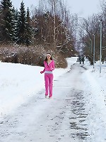 Hot teenage girl running for fun