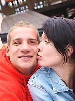 Chick sitting on his giant boner