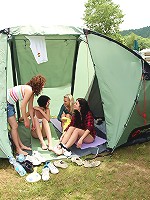 Four pretty girls fondling bodies