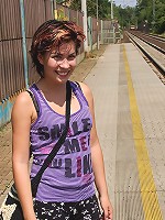 Cutie with short hair fucks penis