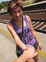 Cutie with short hair fucks penis