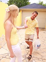 Teen blonde gets a facial outdoor