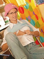 Brunette nerd spreading her legs