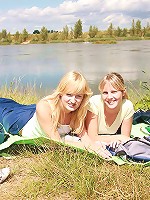 Blonde beauties massaging cooters