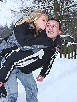 Teenager in the snow fucks friend