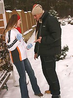 Horny teenage cumshot in the snow