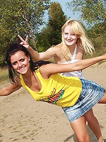 Two playing teenie friends toying