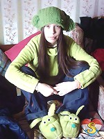 Teenage girl using a weird dildo