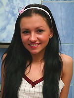 Very cute teen girl sucks and rides hard cock in bathroom