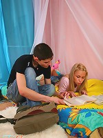 Hot blonde teen studys her boyfriends hard cock