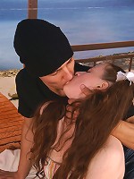 Brunette teen opens her thighs to get the huge pecker to her holes