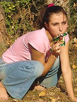 Nature girl Nutella strips in the woods