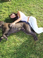18yo cutie Kiki plays with cane corso outdoors