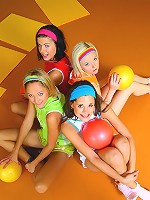 4 teens exercising and riding cock right in the pilates studio